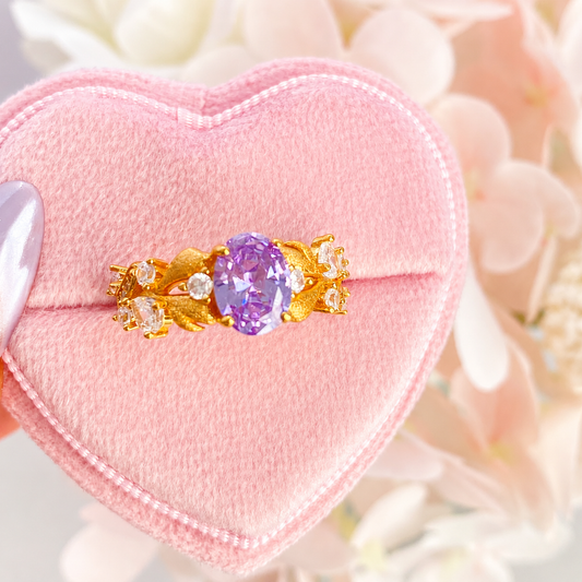 “Evening Bloom” S925 Sterling Silver Purple Zircon Floral Ring