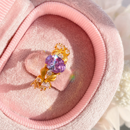 “Evening Bloom” S925 Sterling Silver Purple Zircon Floral Ring