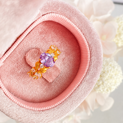 “Evening Bloom” S925 Sterling Silver Purple Zircon Floral Ring