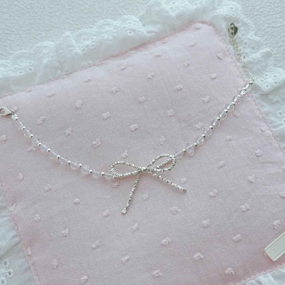 "Sweetheart Bow" 925 Sterling Silver Necklace with Synthetic Crystals - Elegant and Sweet