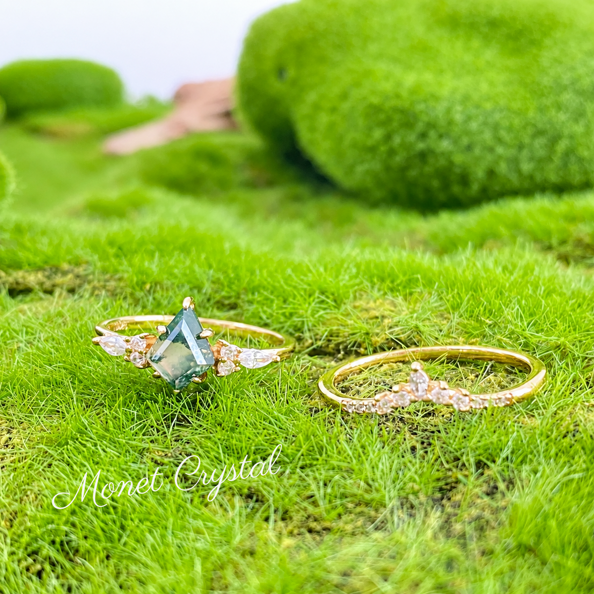 “Evergreen Vow” S925 Sterling Silver Moss Agate Stacking Ring Set