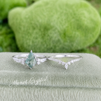 “Evergreen Vow” S925 Sterling Silver Moss Agate Stacking Ring Set