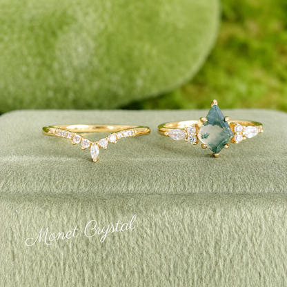 “Evergreen Vow” S925 Sterling Silver Moss Agate Stacking Ring Set