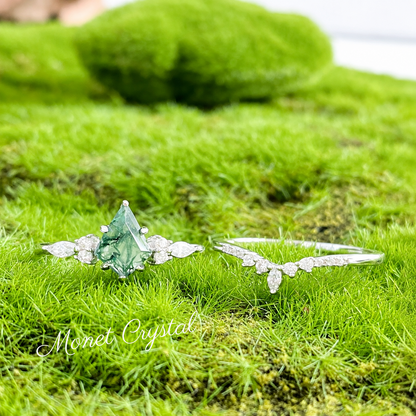 “Evergreen Vow” S925 Sterling Silver Moss Agate Stacking Ring Set