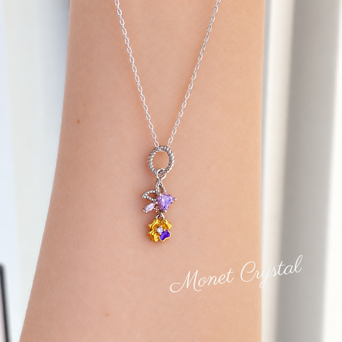 “February Violet” S925 Sterling Silver Violet Heart Zircon Necklace