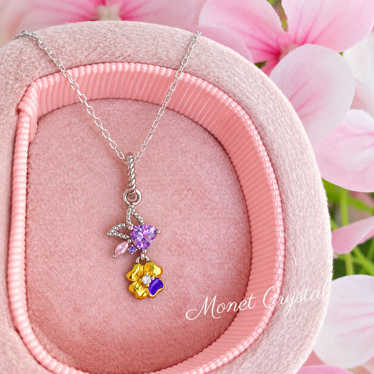 “February Violet” S925 Sterling Silver Violet Heart Zircon Necklace