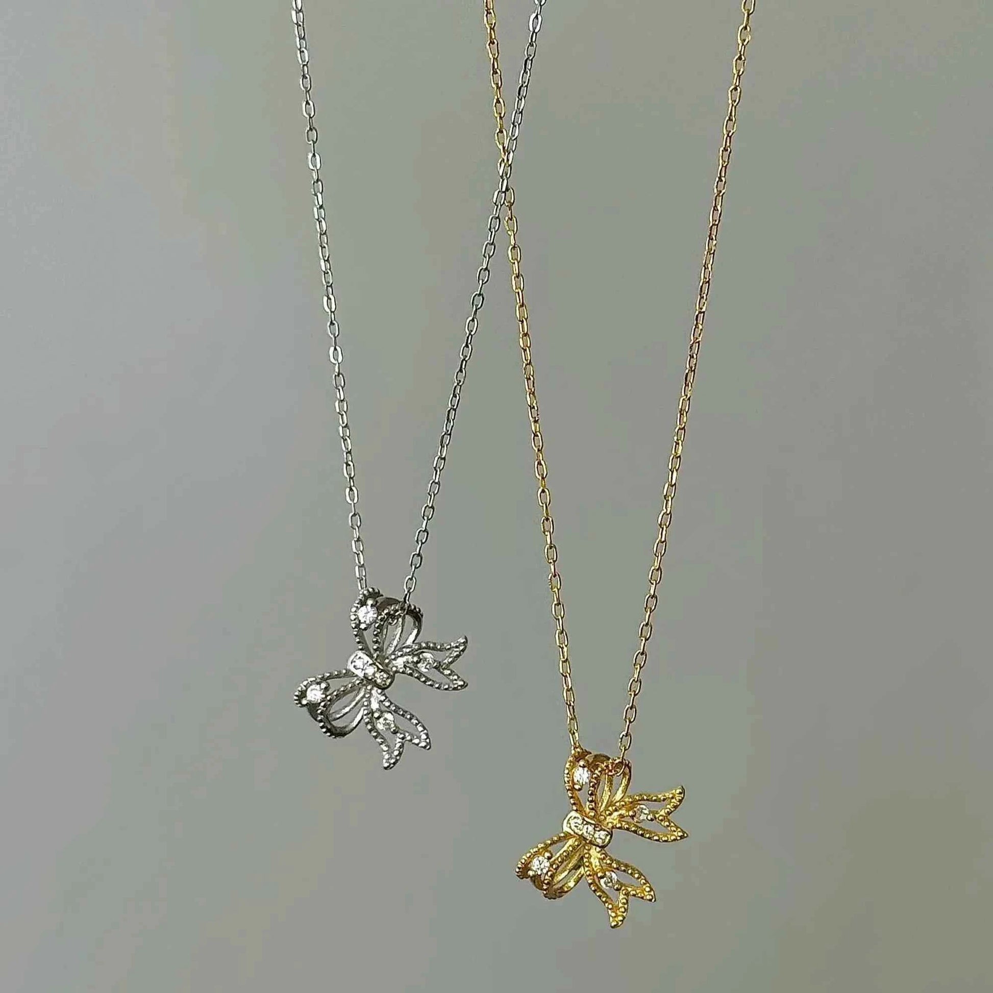 "First Heartbeat" 925 Sterling Silver Bow Necklace – Petite Sparkle, Big Romance