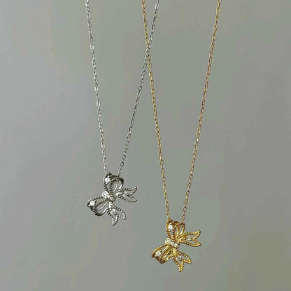 "First Heartbeat" 925 Sterling Silver Bow Necklace – Petite Sparkle, Big Romance