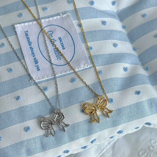 "First Heartbeat" 925 Sterling Silver Bow Necklace – Petite Sparkle, Big Romance