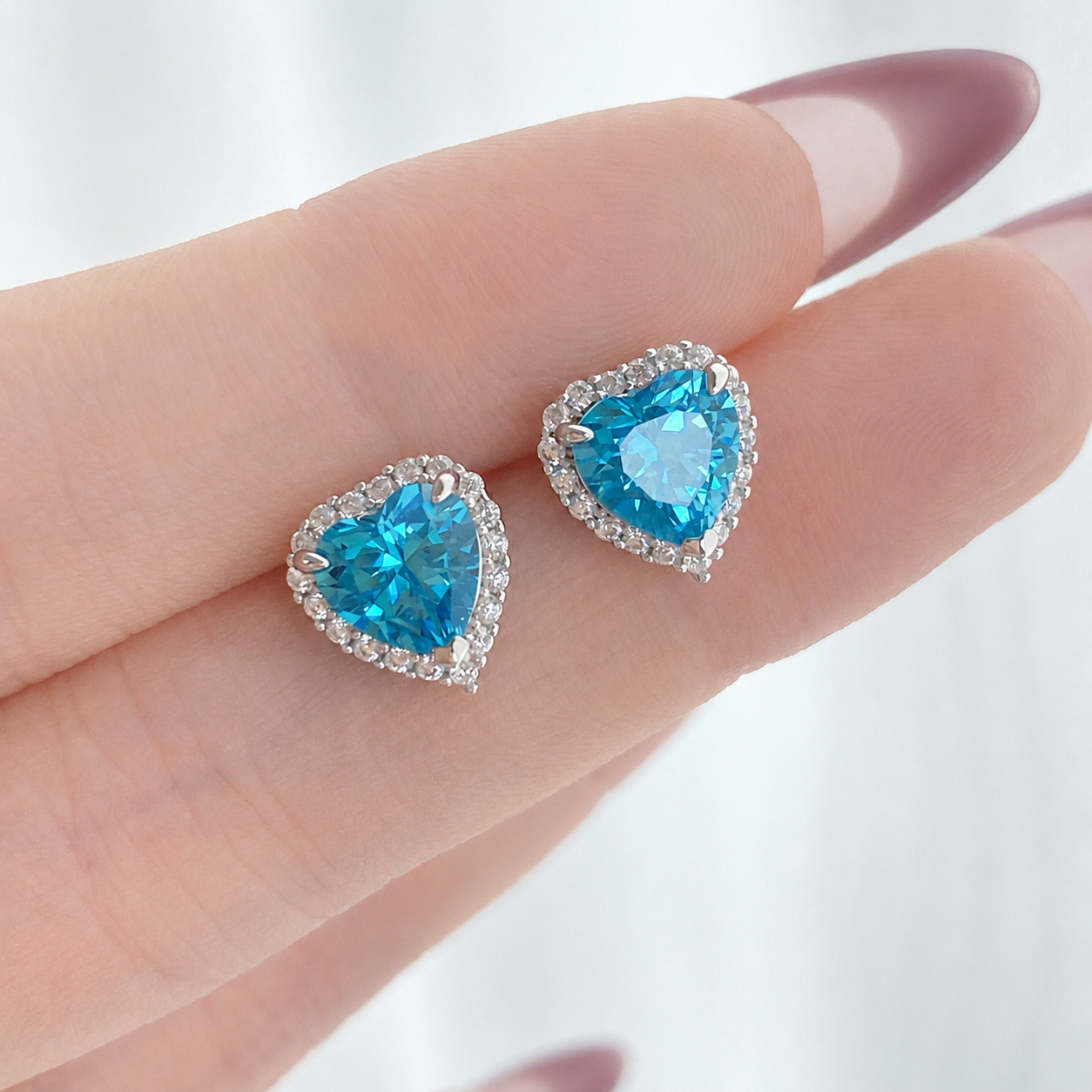 “First Love” S925 Sterling Silver Blue Heart Stud Earrings