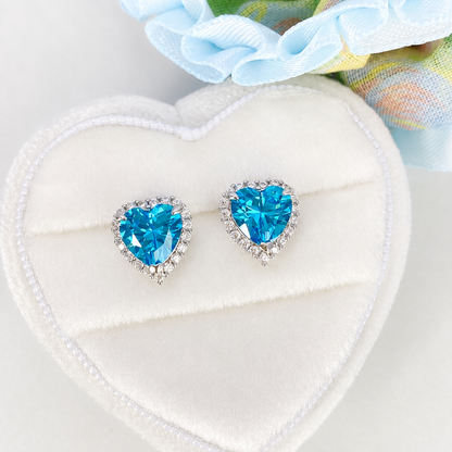“First Love” S925 Sterling Silver Blue Heart Stud Earrings