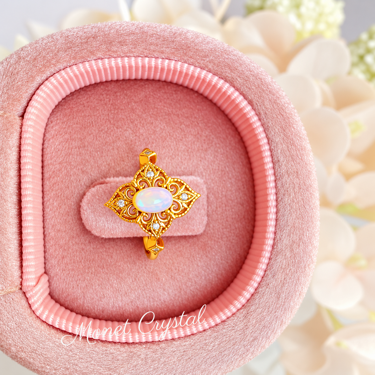 “Garden Party” Gold Plated S925 Sterling Silver Natural Opal Bracelet & Ring Set