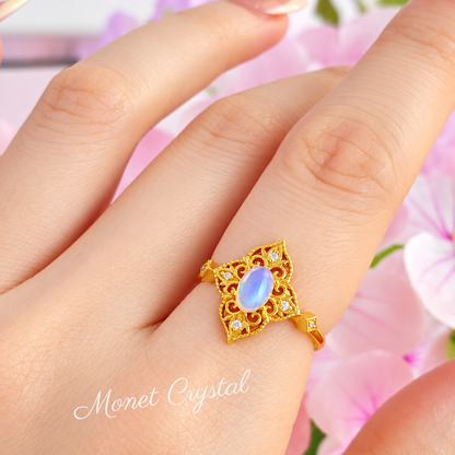 “Garden Party” Gold Plated S925 Sterling Silver Natural Opal Bracelet & Ring Set