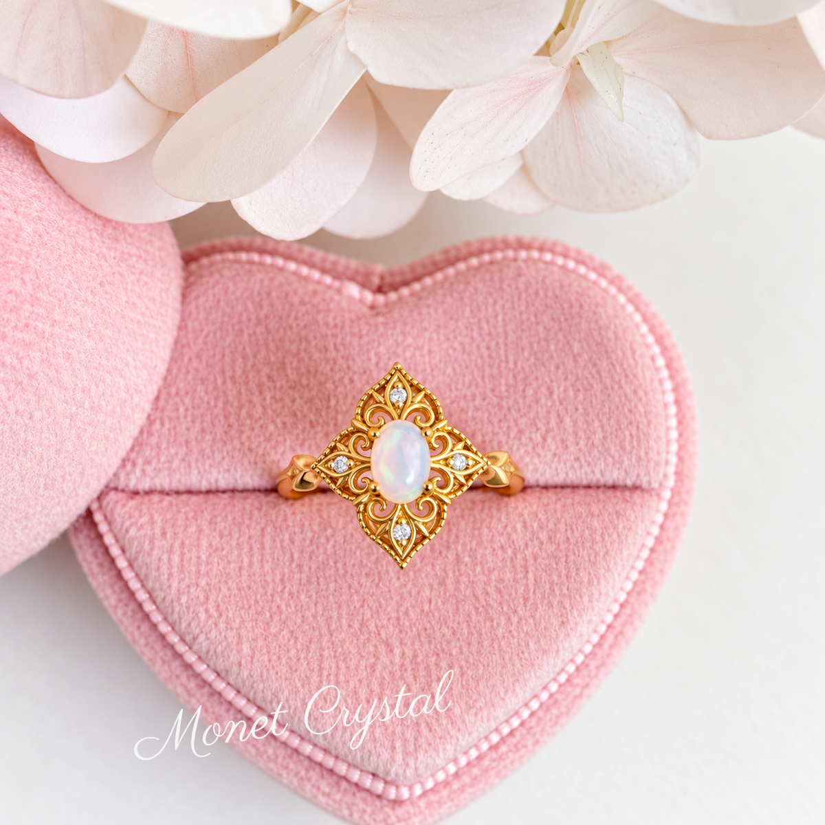 “Garden Party” Gold Plated S925 Sterling Silver Natural Opal Bracelet & Ring Set