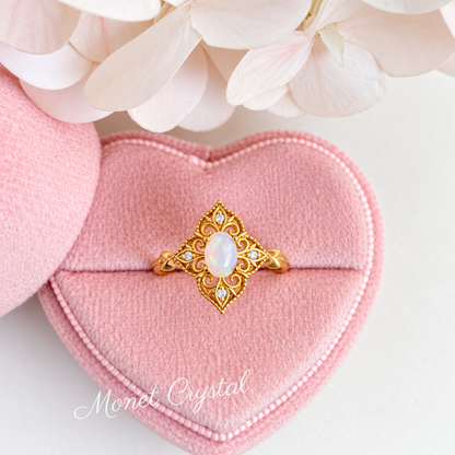 “Garden Party” Gold Plated S925 Sterling Silver Natural Opal Bracelet & Ring Set