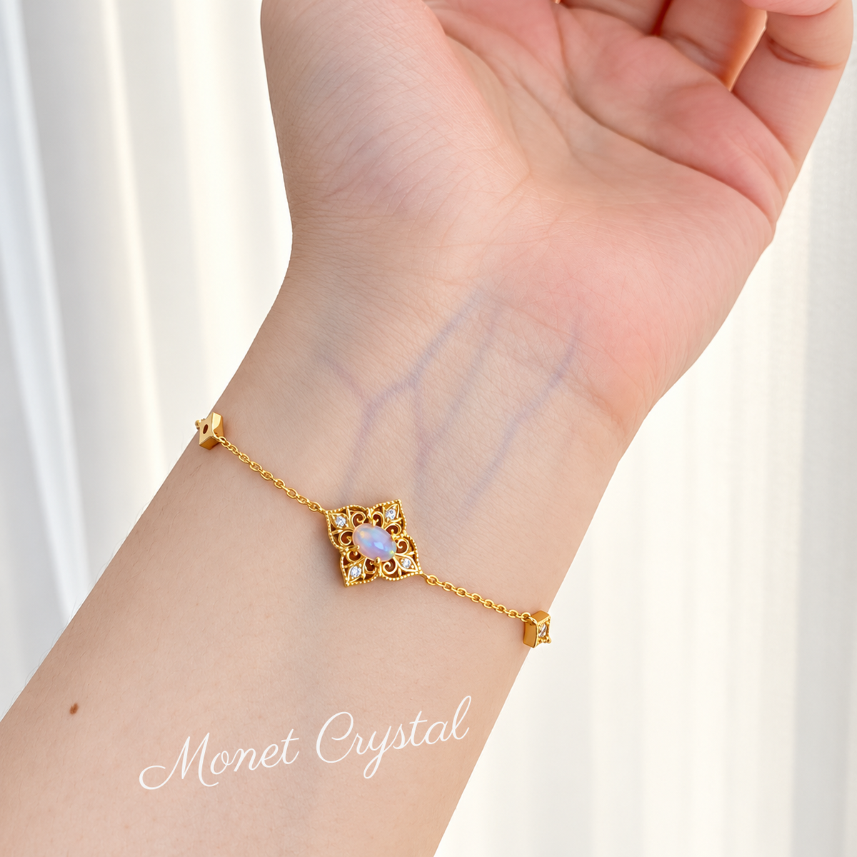 “Garden Party” Gold Plated S925 Sterling Silver Natural Opal Bracelet & Ring Set