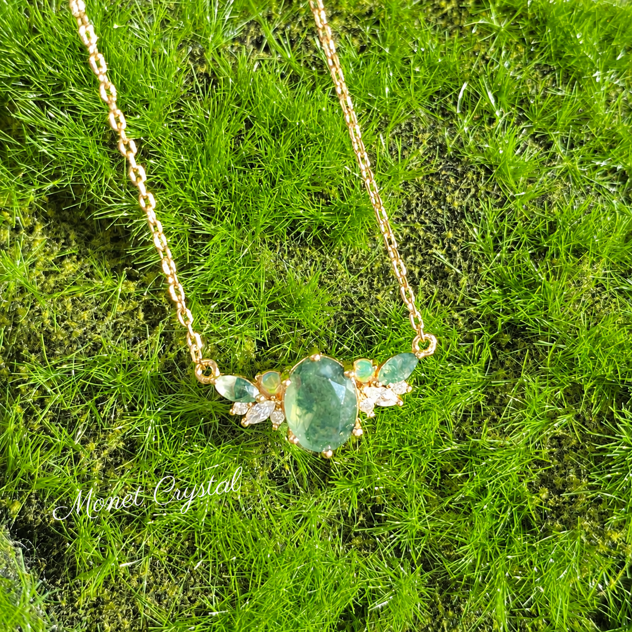“Gilded Grove” S925 Sterling Silver Moss Agate Jewelry Set
