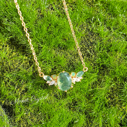 “Gilded Grove” S925 Sterling Silver Moss Agate Jewelry Set