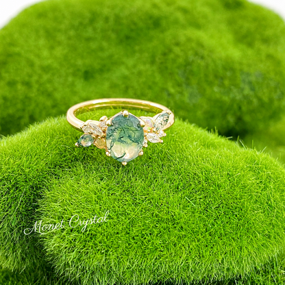 “Gilded Grove” S925 Sterling Silver Moss Agate Jewelry Set