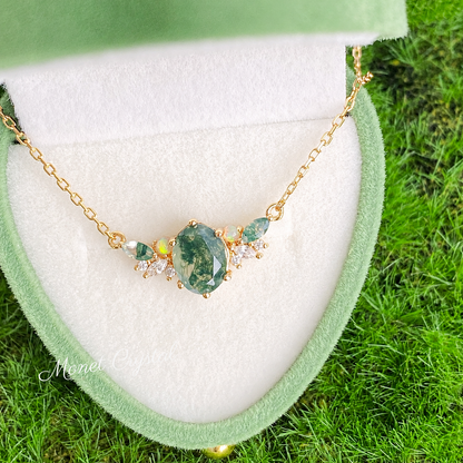 “Gilded Grove” S925 Sterling Silver Moss Agate Jewelry Set