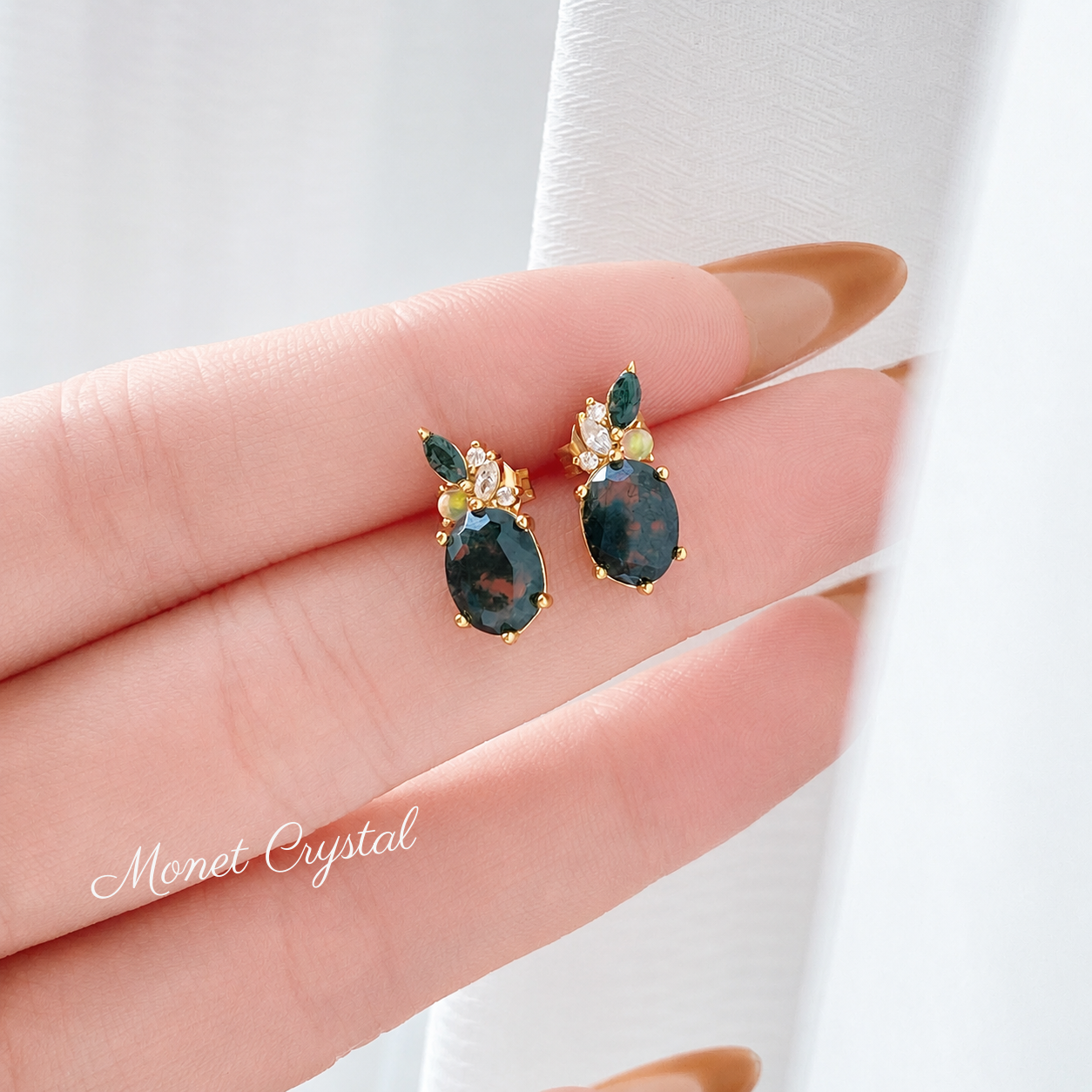 “Gilded Grove” S925 Sterling Silver Moss Agate Jewelry Set