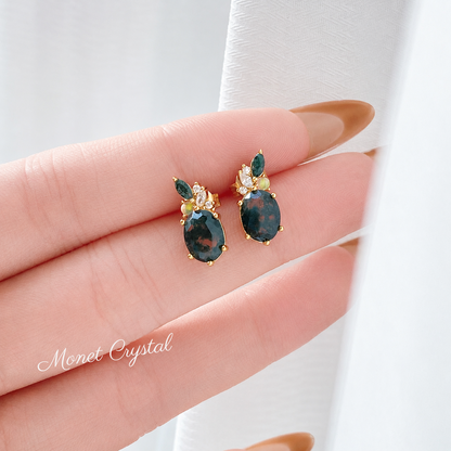 “Gilded Grove” S925 Sterling Silver Moss Agate Jewelry Set