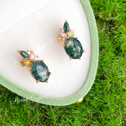 “Gilded Grove” S925 Sterling Silver Moss Agate Jewelry Set
