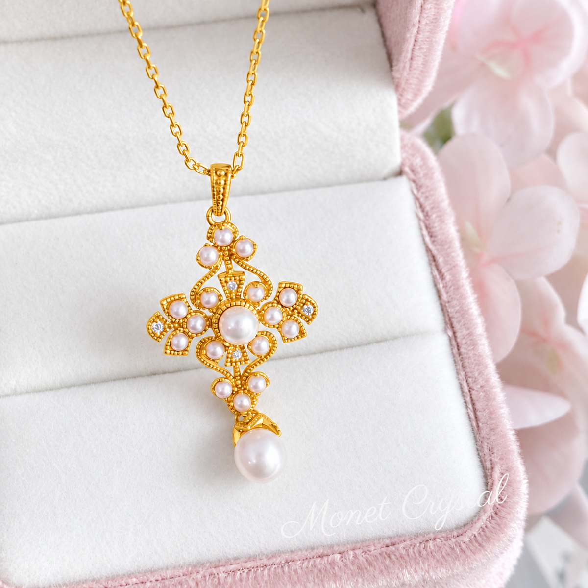 “Gilded Heirloom” 9K Gold Plated S925 Sterling Silver Freshwater Pearl Necklace