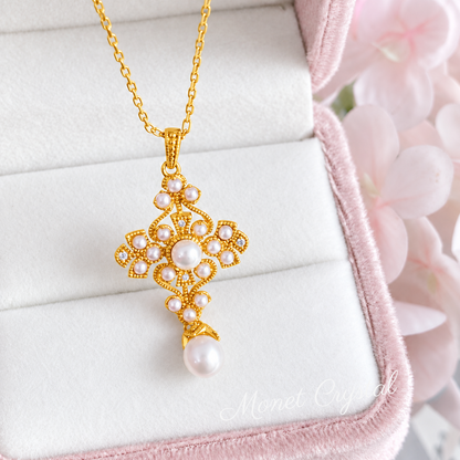 “Gilded Heirloom” 9K Gold Plated S925 Sterling Silver Freshwater Pearl Necklace