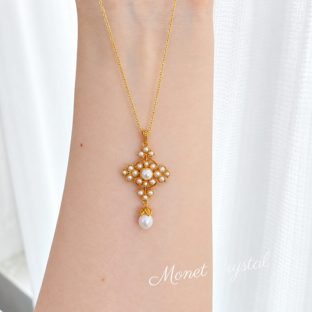 “Gilded Heirloom” 9K Gold Plated S925 Sterling Silver Freshwater Pearl Necklace