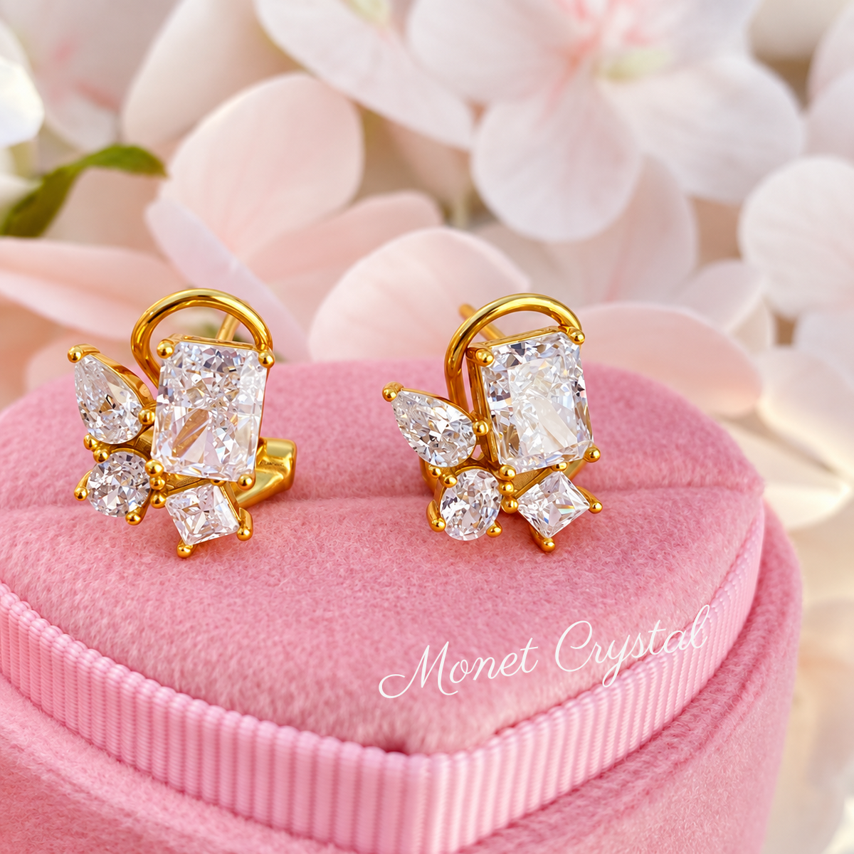 “Golden Composition” 18K Gold Plated S925 Sterling Silver 1CT 8A Zircon Stud Earrings
