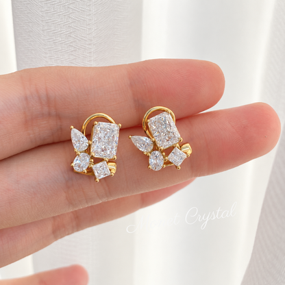 “Golden Composition” 18K Gold Plated S925 Sterling Silver 1CT 8A Zircon Stud Earrings