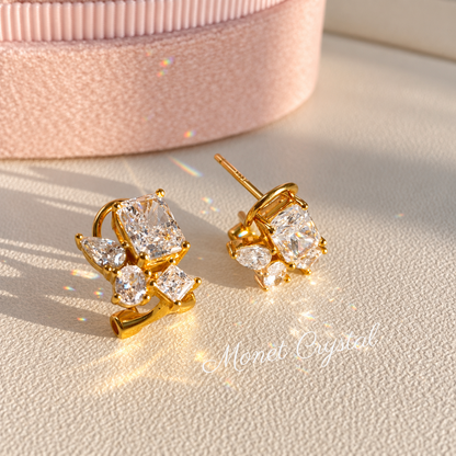 “Golden Composition” 18K Gold Plated S925 Sterling Silver 1CT 8A Zircon Stud Earrings