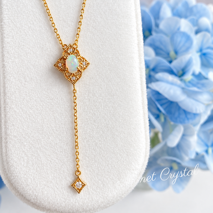 “Golden Reverie” 10K Gold Plated S925 Sterling Silver Natural Opal Necklace