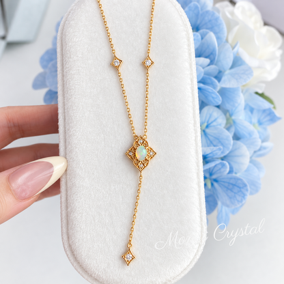 “Golden Reverie” 10K Gold Plated S925 Sterling Silver Natural Opal Necklace