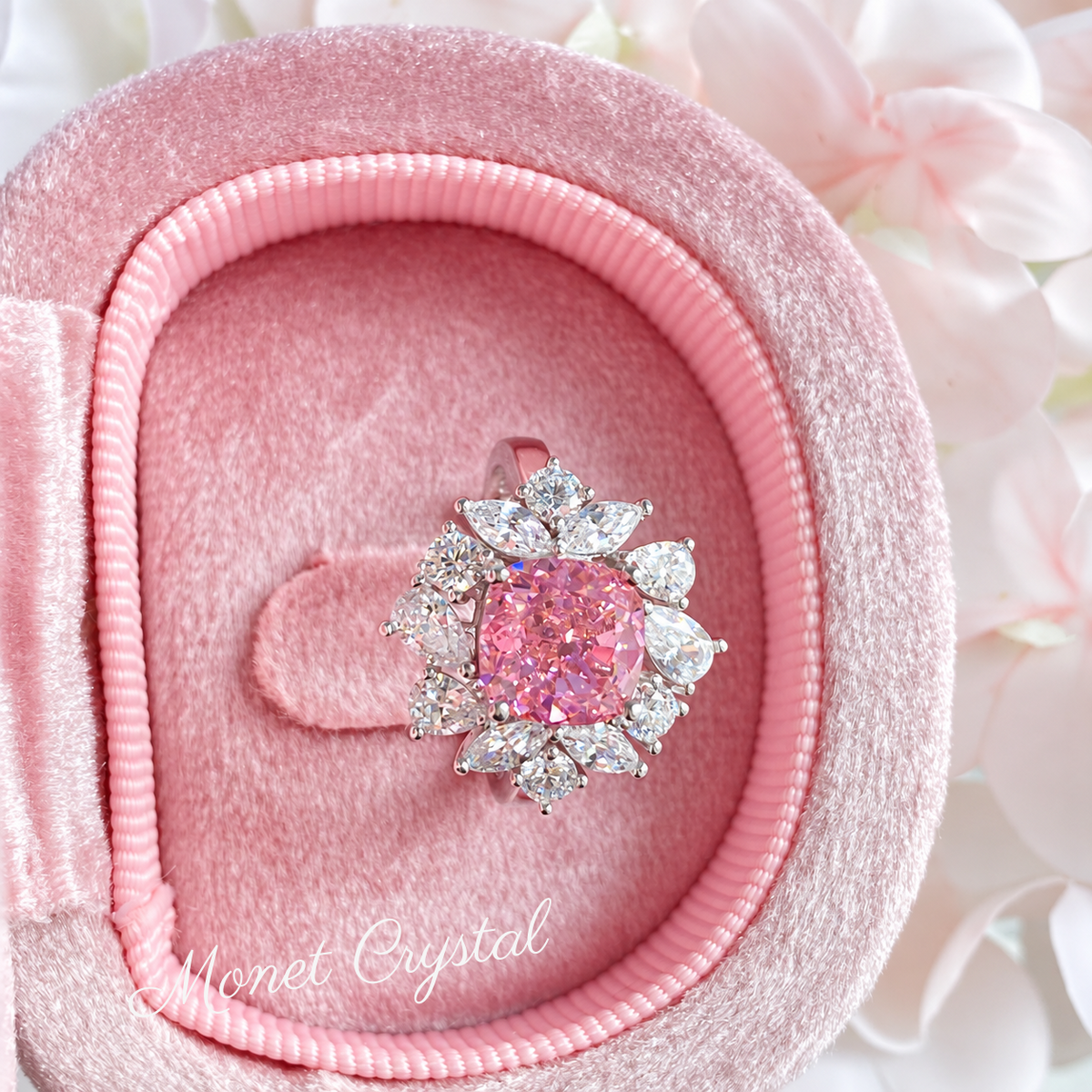 “Grand Entrance” S925 Sterling Silver Pink High Carbon Diamond Ring