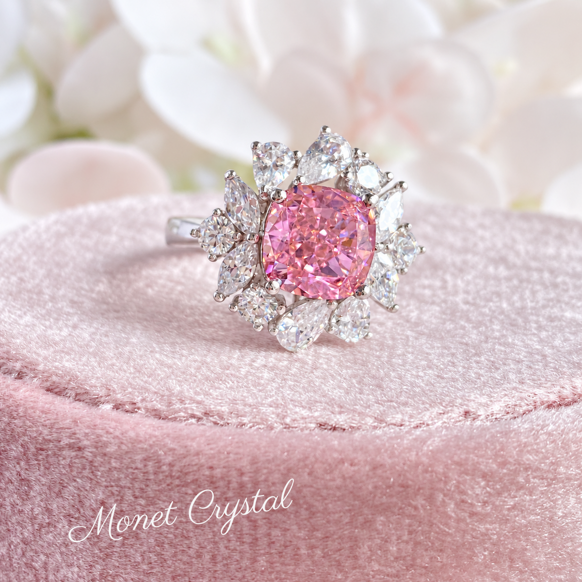 “Grand Entrance” S925 Sterling Silver Pink High Carbon Diamond Ring