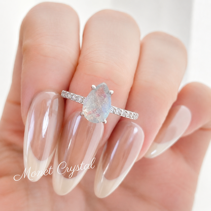 “Grey Dawn” White Gold Plated S925 Sterling Silver Natural Labradorite Ring