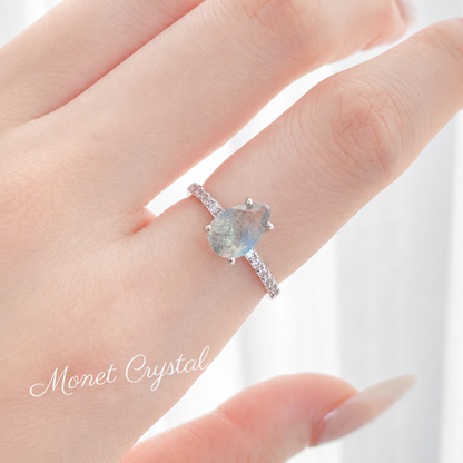 “Grey Dawn” White Gold Plated S925 Sterling Silver Natural Labradorite Ring