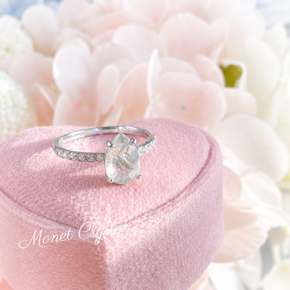 “Grey Dawn” White Gold Plated S925 Sterling Silver Natural Labradorite Ring