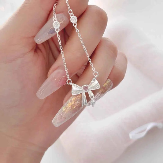 “Half-Sugar Heartbeat” 925 Sterling Silver Bow Necklace