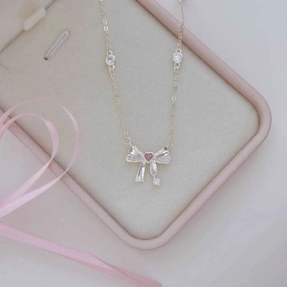 “Half-Sugar Heartbeat” 925 Sterling Silver Bow Necklace