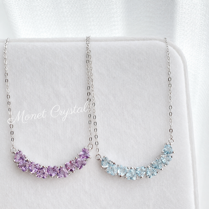 “Happy Hearts” S925 Sterling Silver Natural Amethyst & Topaz Heart Necklace
