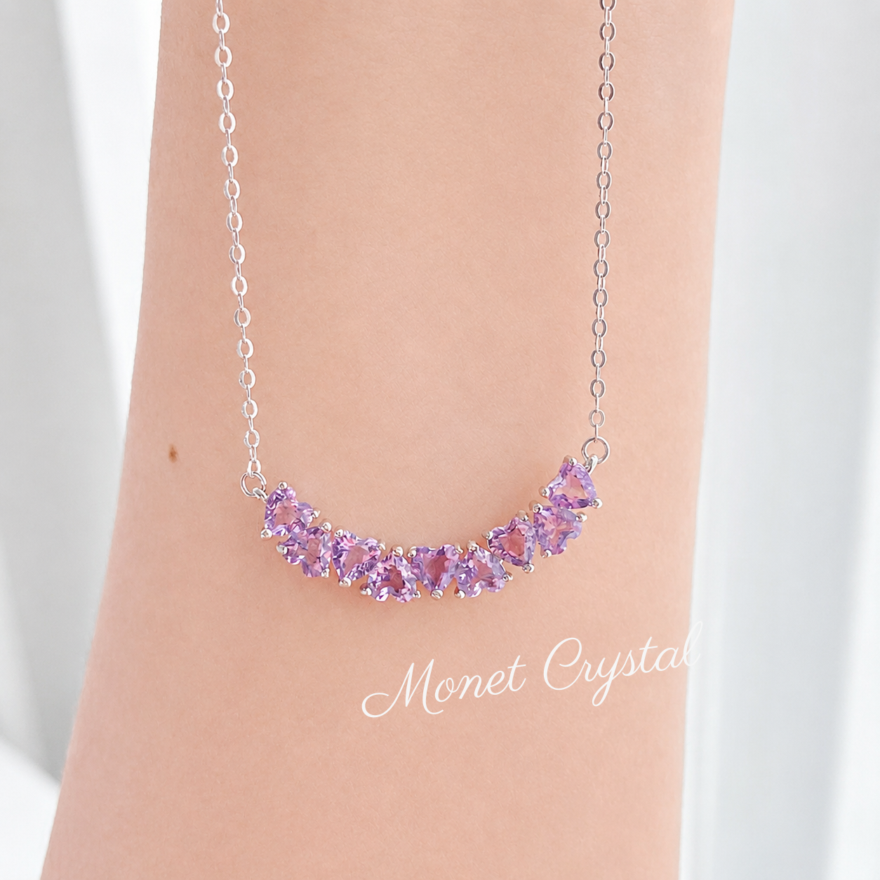 “Happy Hearts” S925 Sterling Silver Natural Amethyst & Topaz Heart Necklace