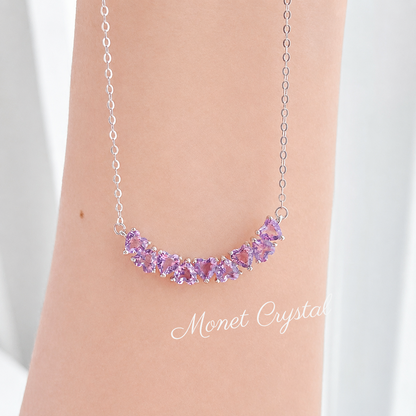 “Happy Hearts” S925 Sterling Silver Natural Amethyst & Topaz Heart Necklace