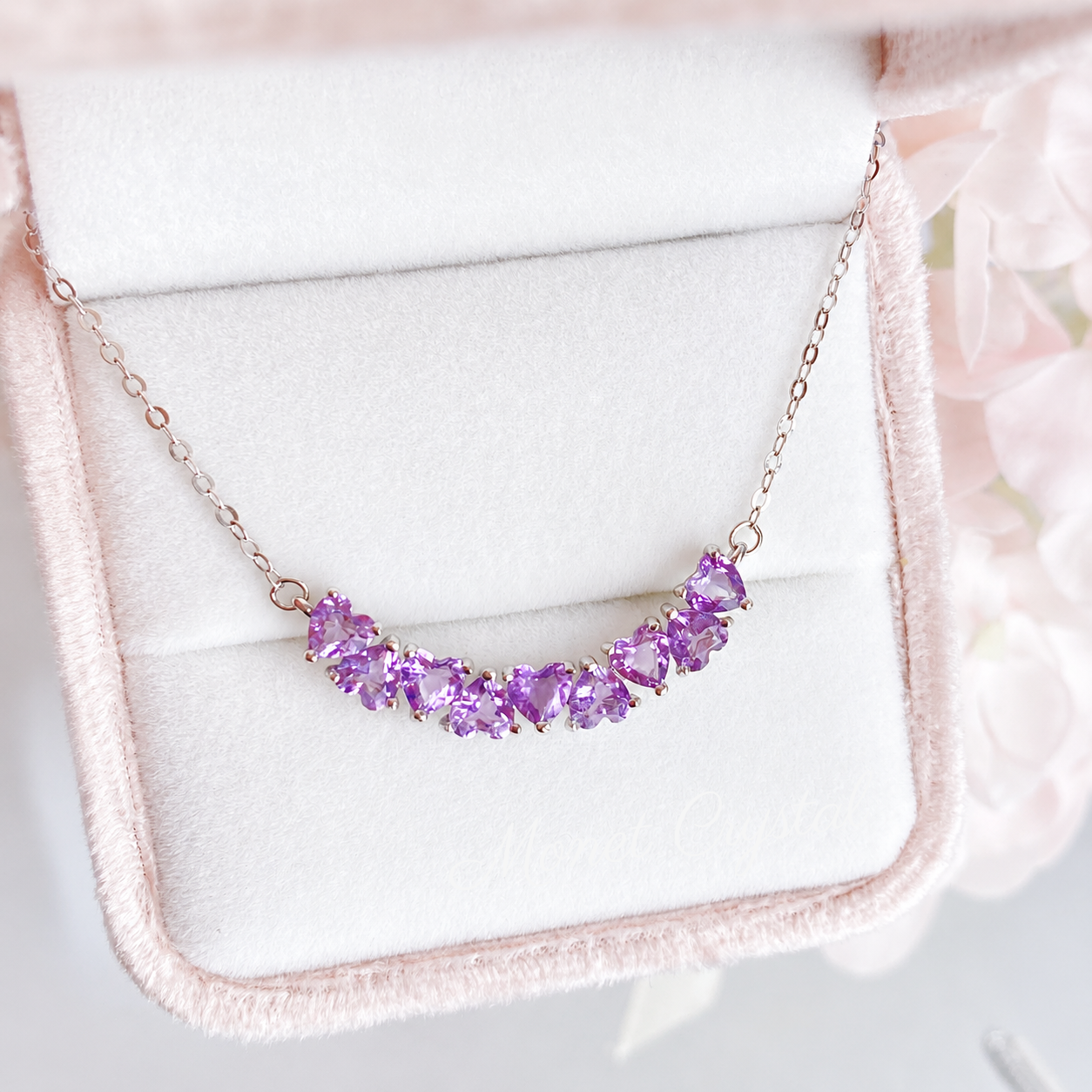 “Happy Hearts” S925 Sterling Silver Natural Amethyst & Topaz Heart Necklace
