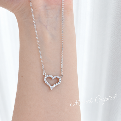 “Heart Trace” S925 Sterling Silver 5A Zircon Open Heart Necklace