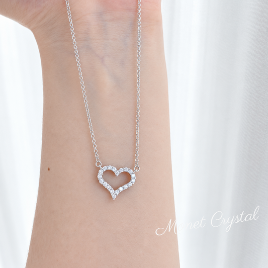 “Heart Trace” S925 Sterling Silver 5A Zircon Open Heart Necklace