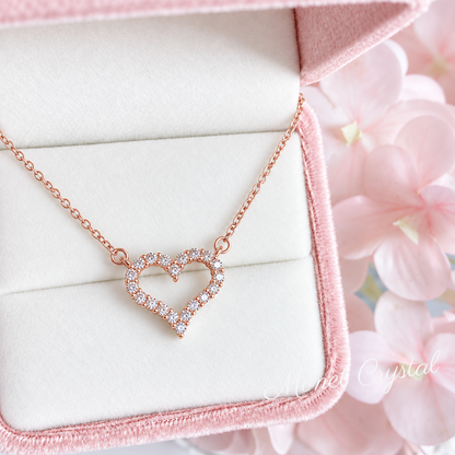 “Heart Trace” S925 Sterling Silver 5A Zircon Open Heart Necklace