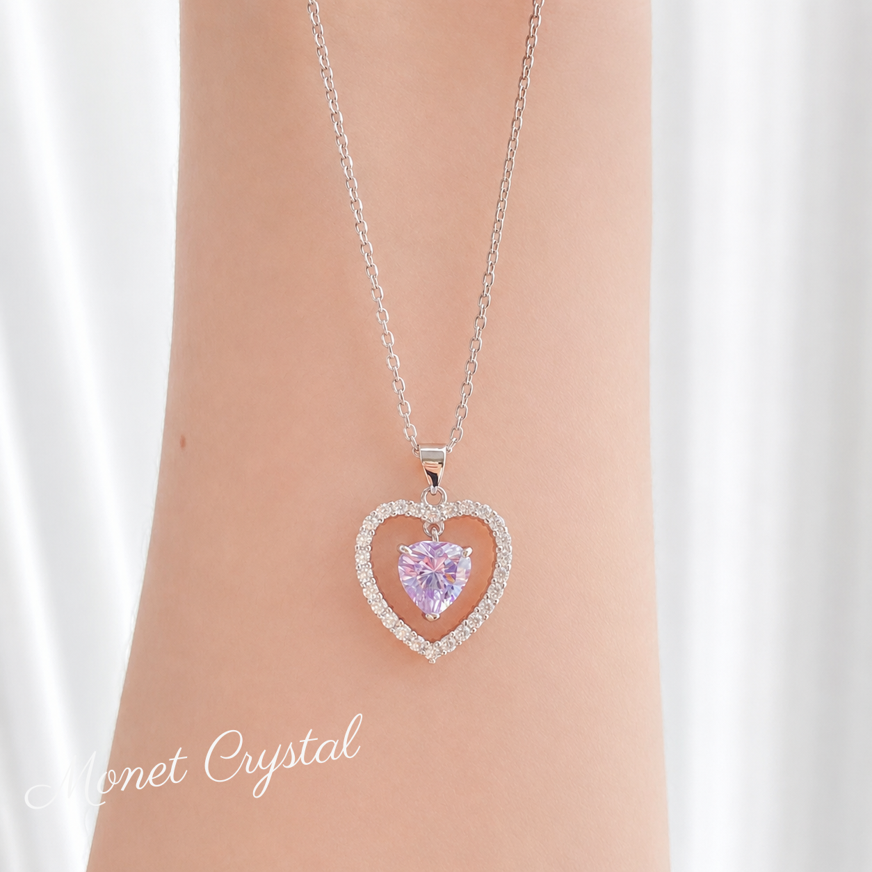 “Heart Within” S925 Sterling Silver Purple Heart Zircon Necklace